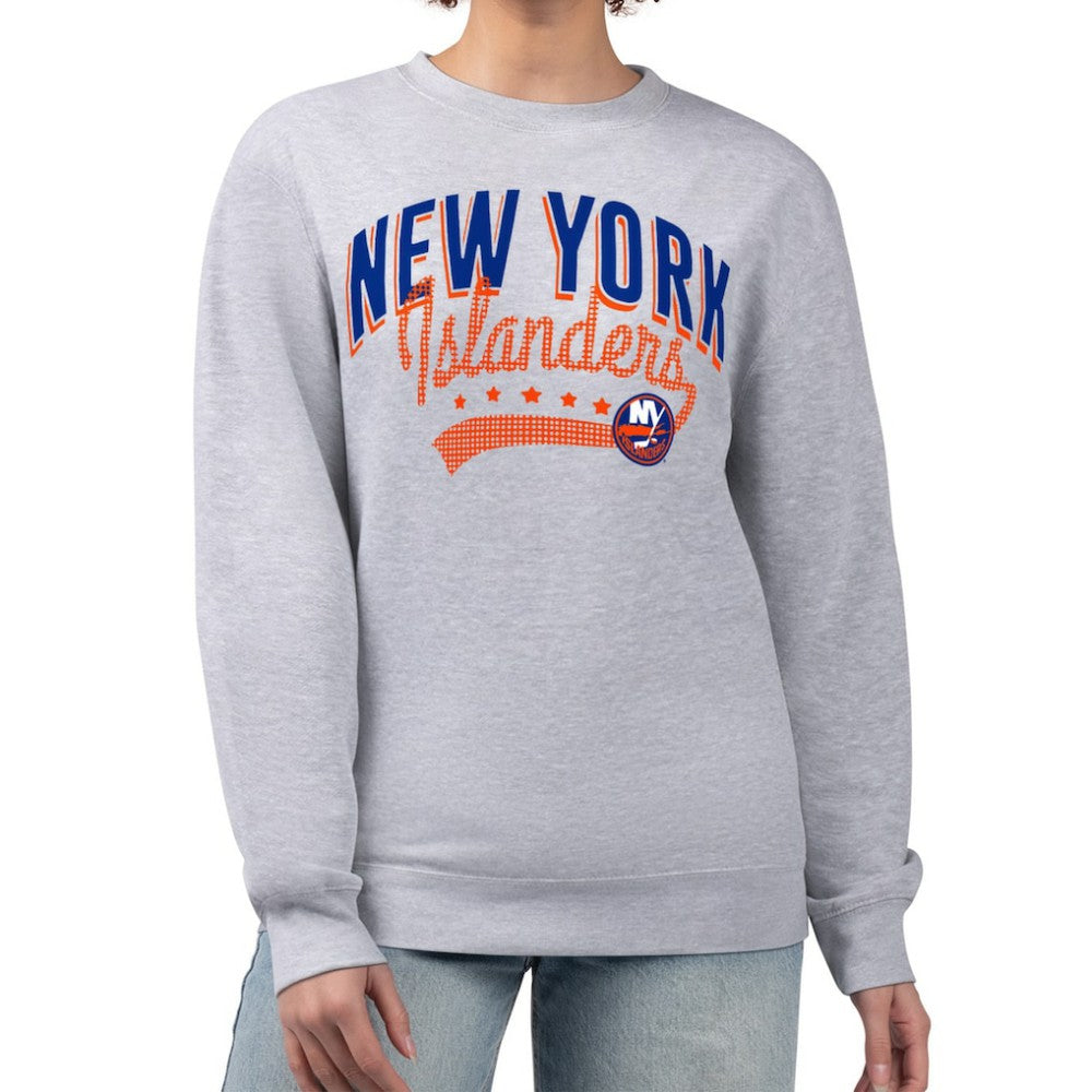 NHL Heather Gray New York Islanders G-III 4Her by Carl Banks Women's Filigree Team Graphic Fleece Pullover Sweatshirt