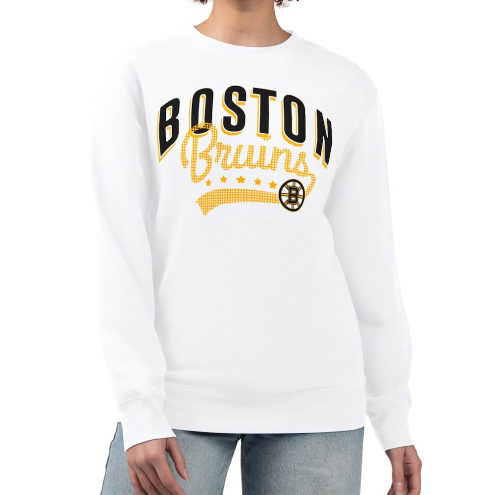 NHL White Boston Bruins G-III 4Her by Carl Banks Women's Filigree Team Graphic Fleece Pullover Sweatshirt