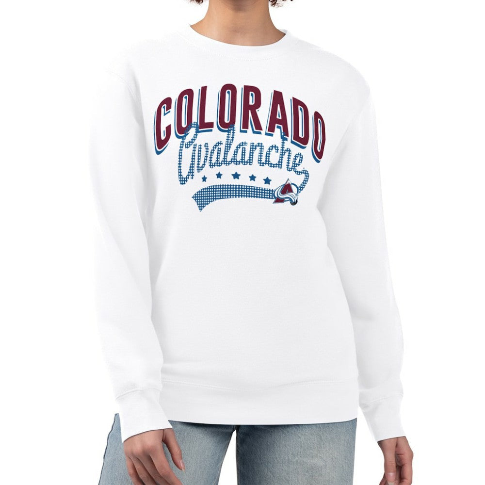 NHL White Colorado Avalanche G-III 4Her by Carl Banks Women's Filigree Team Graphic Fleece Pullover Sweatshirt