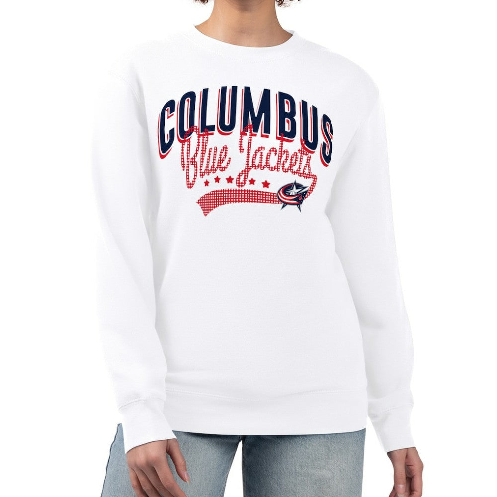 NHL White Columbus Blue Jackets G-III 4Her by Carl Banks Women's Filigree Team Graphic Fleece Pullover Sweatshirt