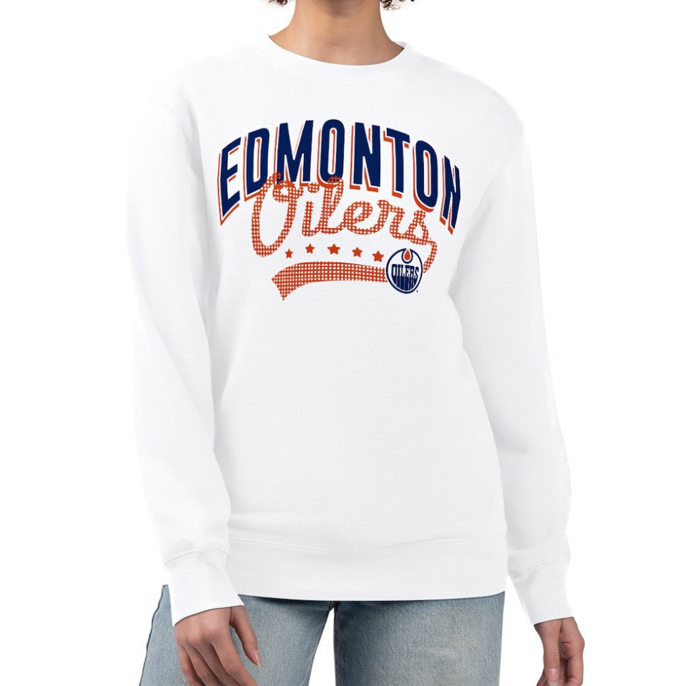 NHL White Edmonton Oilers G-III 4Her by Carl Banks Women's Filigree Team Graphic Fleece Pullover Sweatshirt