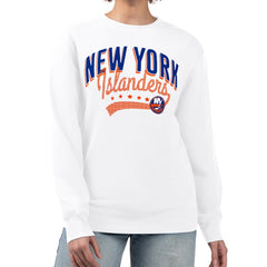 NHL White New York Islanders G-III 4Her by Carl Banks Women's Filigree Team Graphic Fleece Pullover Sweatshirt