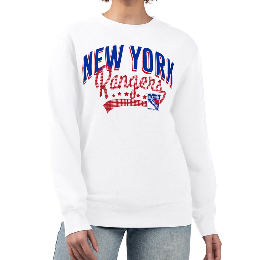 NHL White New York Rangers G-III 4Her by Carl Banks Women's Filigree Team Graphic Fleece Pullover Sweatshirt