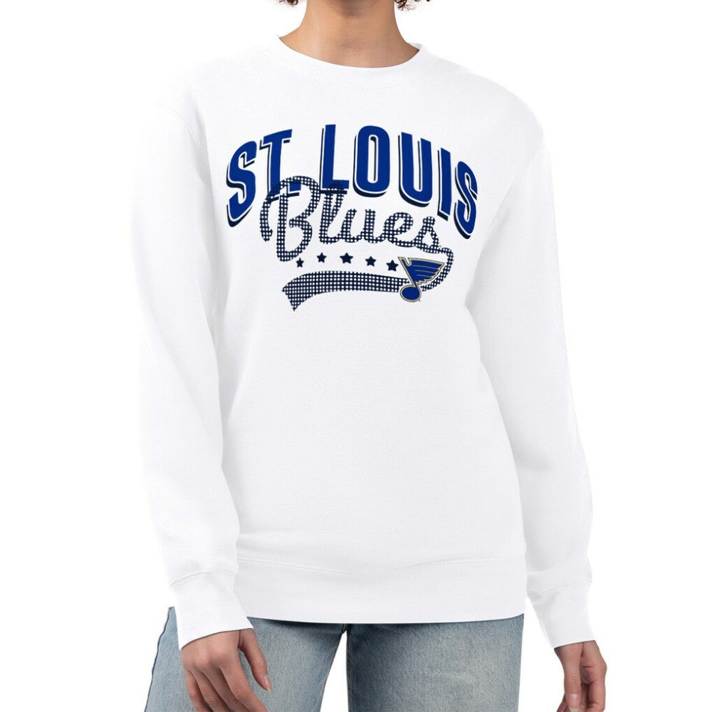 NHL White St. Louis Blues G-III 4Her by Carl Banks Women's Filigree Team Graphic Fleece Pullover Sweatshirt