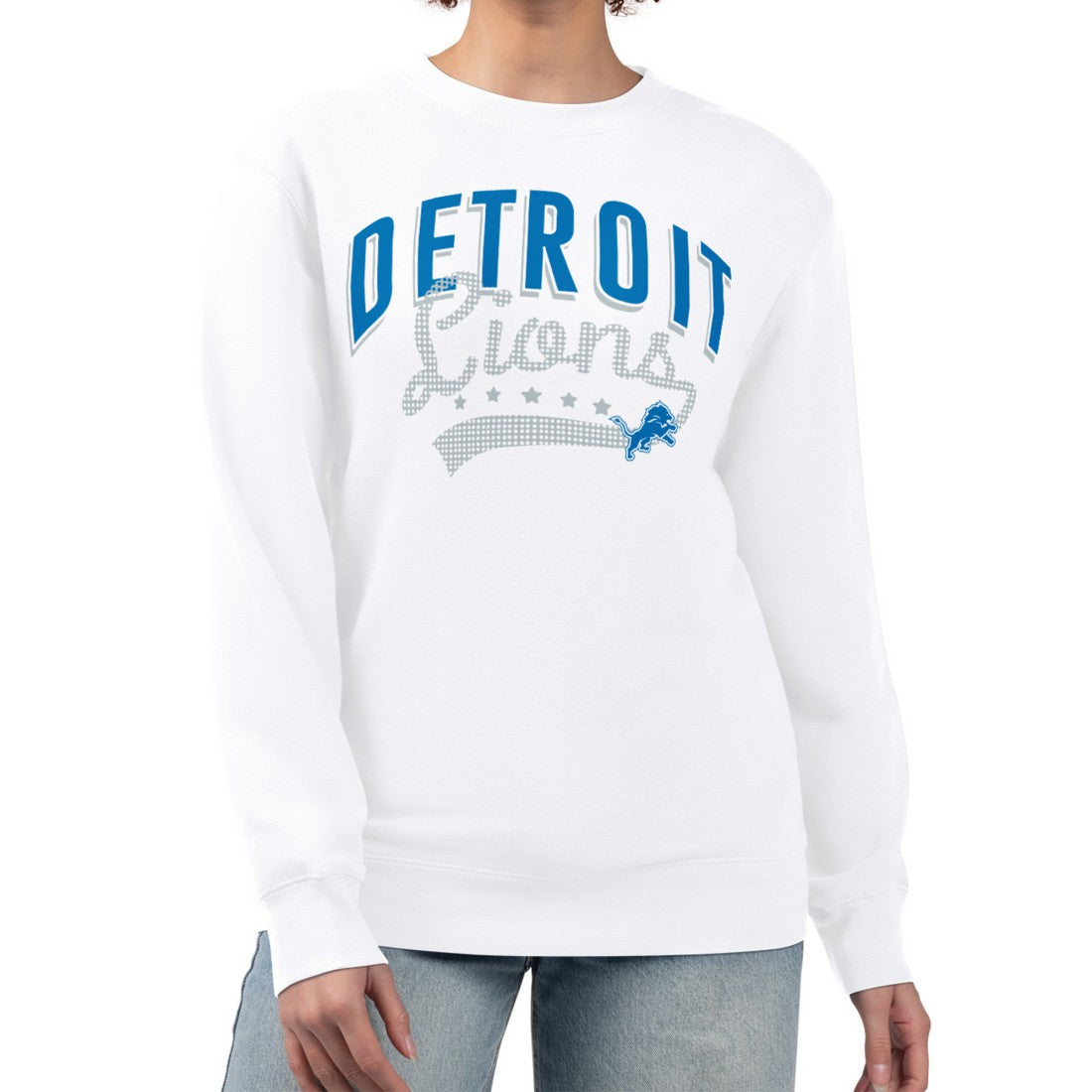 G-III 4Her by Carl Banks Women's Filigree Logo Graphic Fleece Pullover Sweatshirt - Detroit Lions