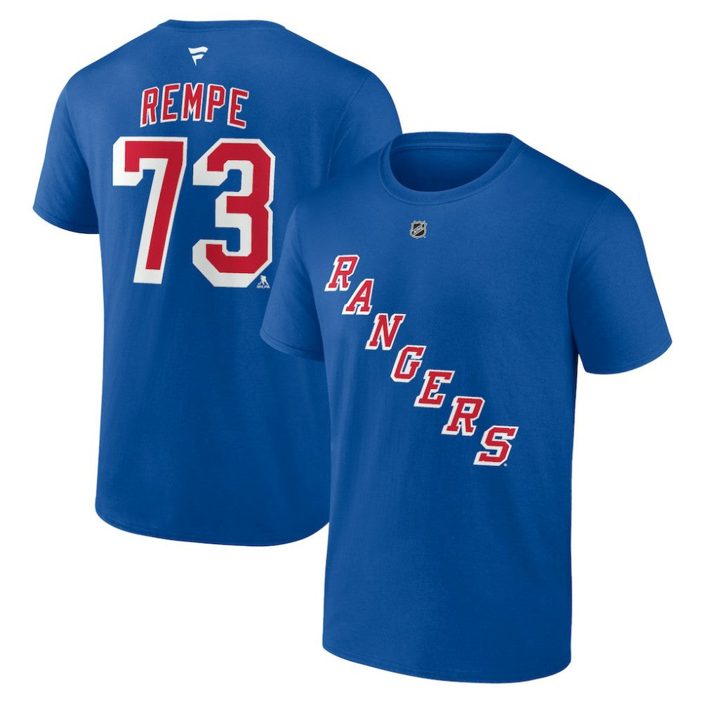 NHL Blue Matt Rempe New York Rangers Fanatics Authentic Stack Name & Number T-Shirt