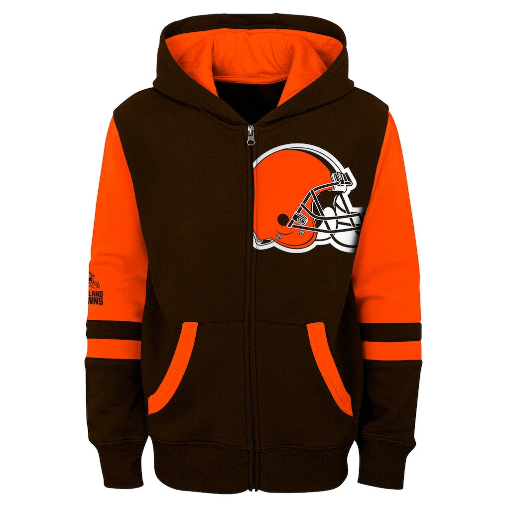 Youth Stadium Color-Block Full-Zip Hoodie - Cleveland Browns