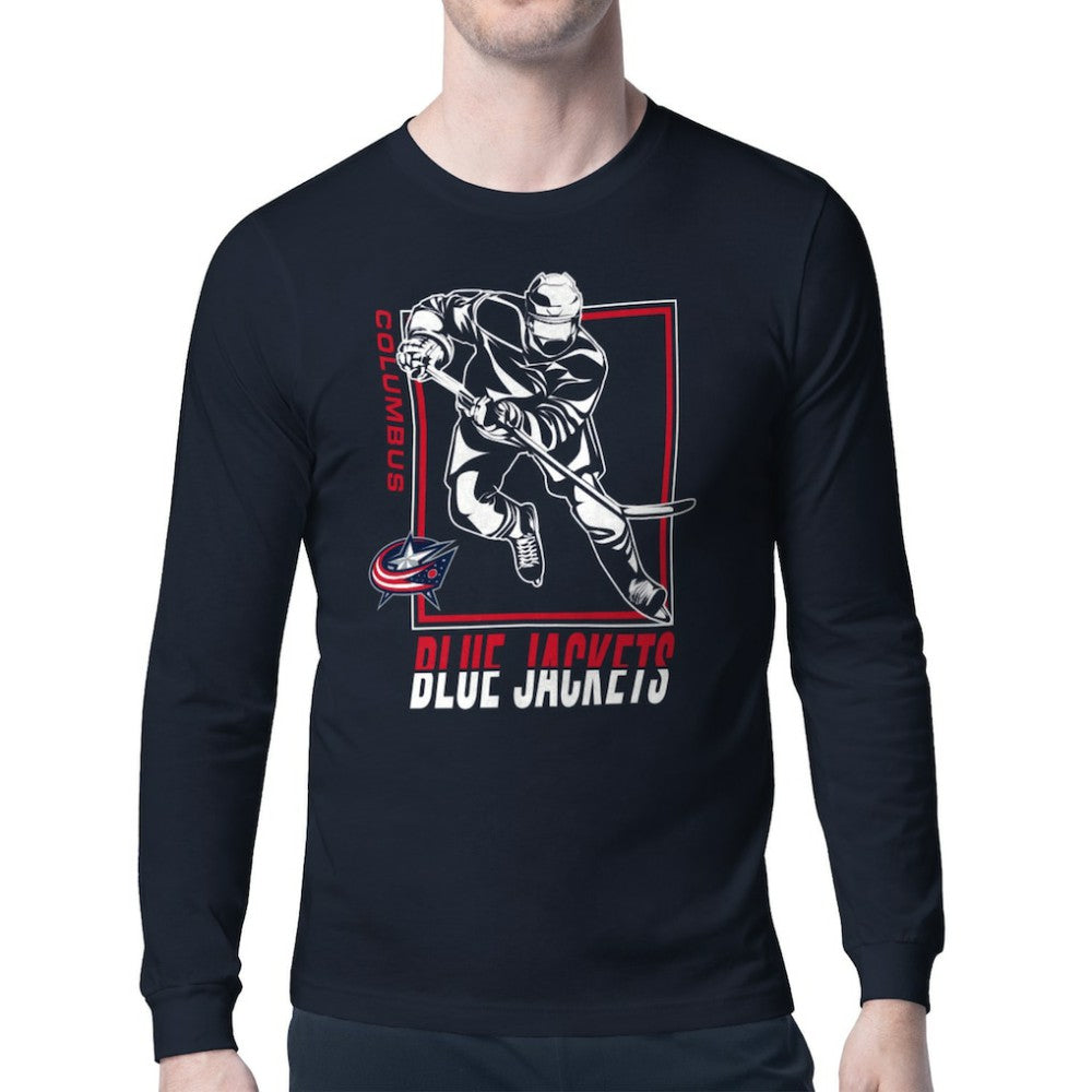 NHL Navy Columbus Blue Jackets Starter Player Grid Long Sleeve T-Shirt