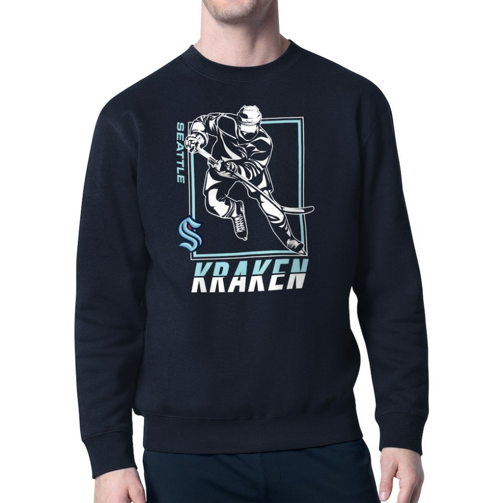NHL Deep Sea Blue Seattle Kraken Starter Player Grid Fleece Pullover Sweatshirt