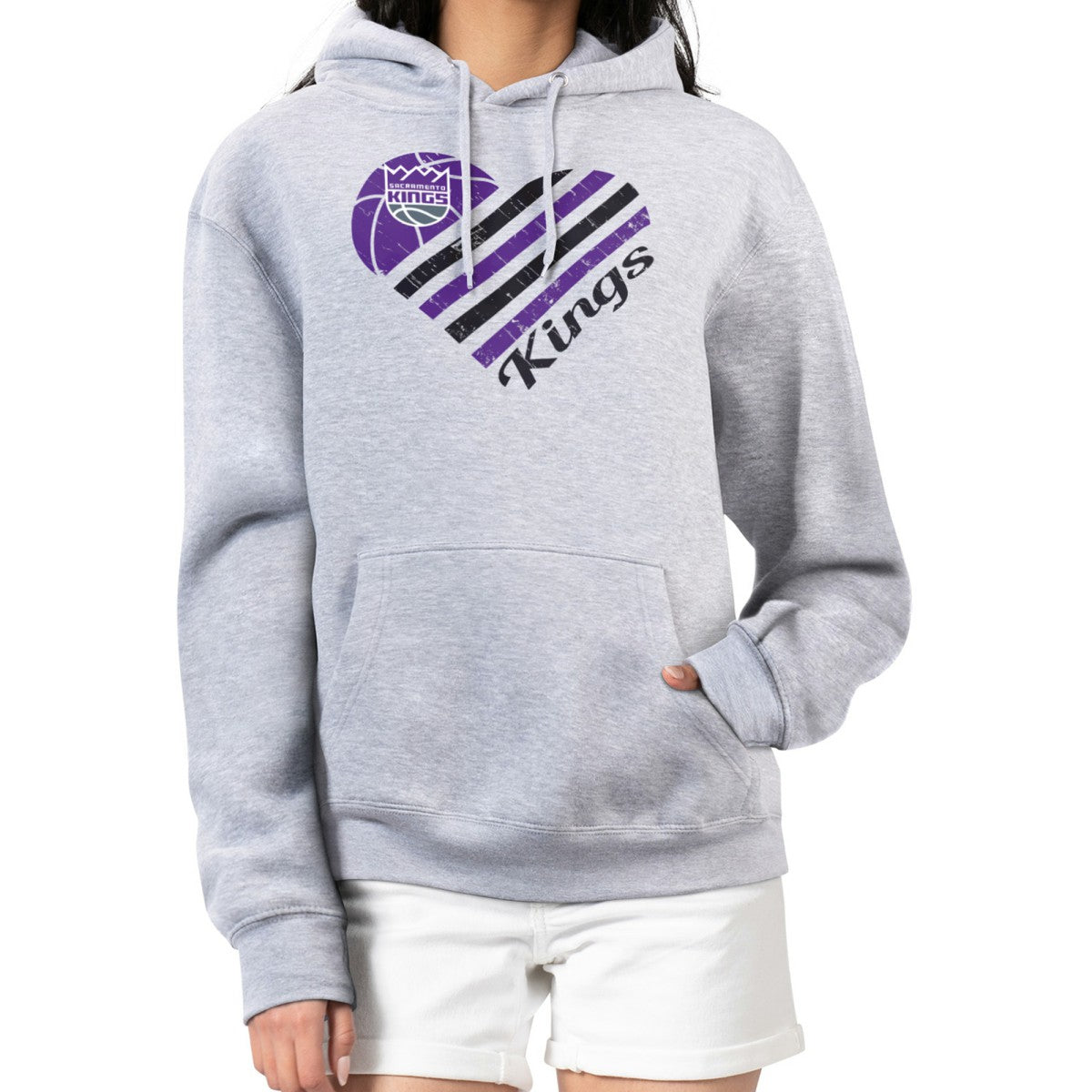 NBA Sacramento Kings G-III 4Her by Carl Banks Women's Heart Pullover Hoodie - Heather Gray discount