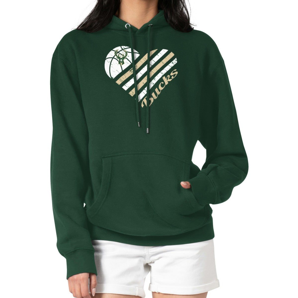 NBA Milwaukee Bucks G-III 4Her by Carl Banks Women's Heart Pullover Hoodie - Green cheap