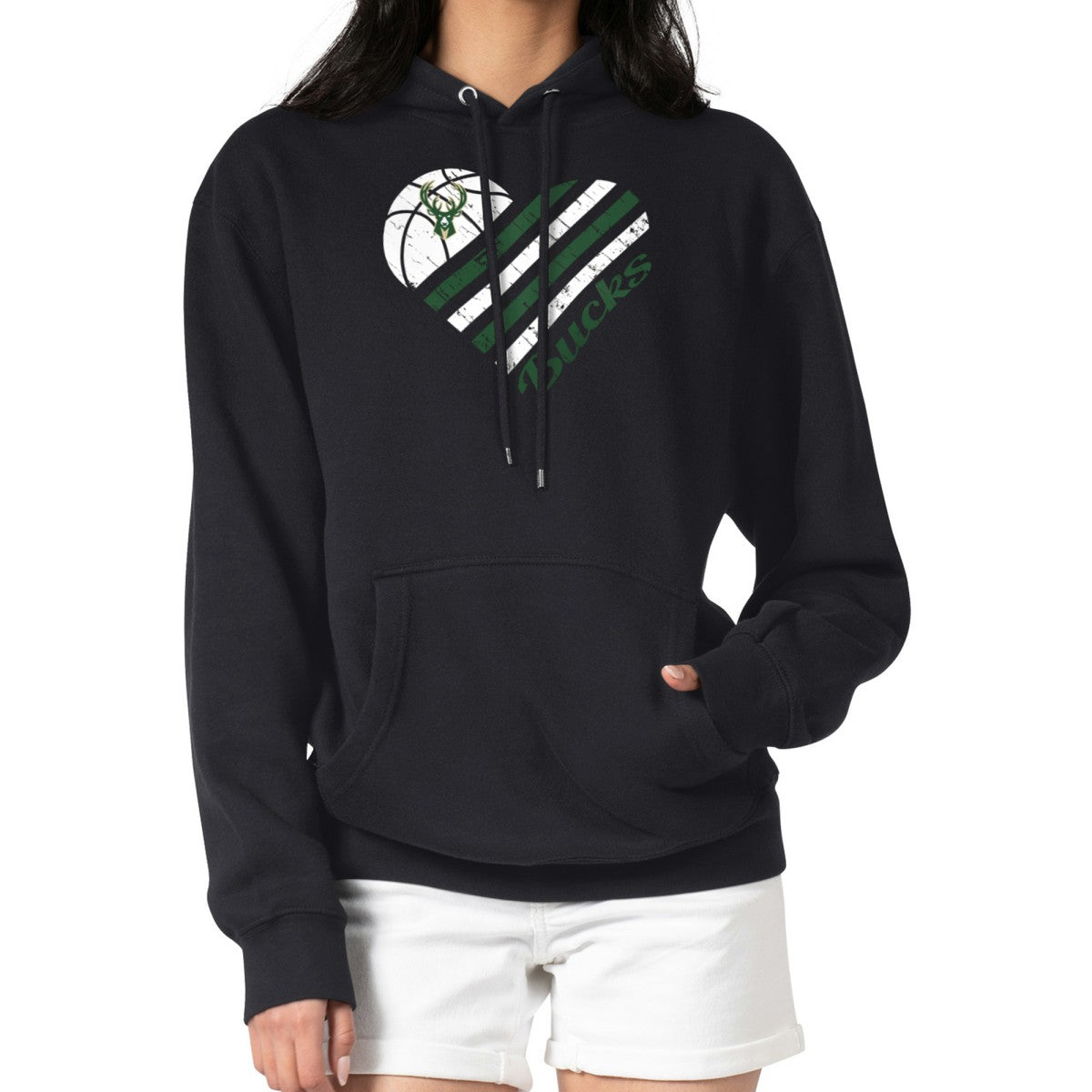 NBA Milwaukee Bucks G-III 4Her by Carl Banks Women's Heart Pullover Hoodie - Black cheap