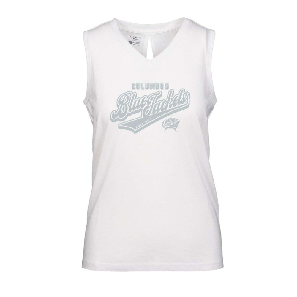 NHL White Columbus Blue Jackets Levelwear Women's Paisley Sweep V-Neck Tank Top