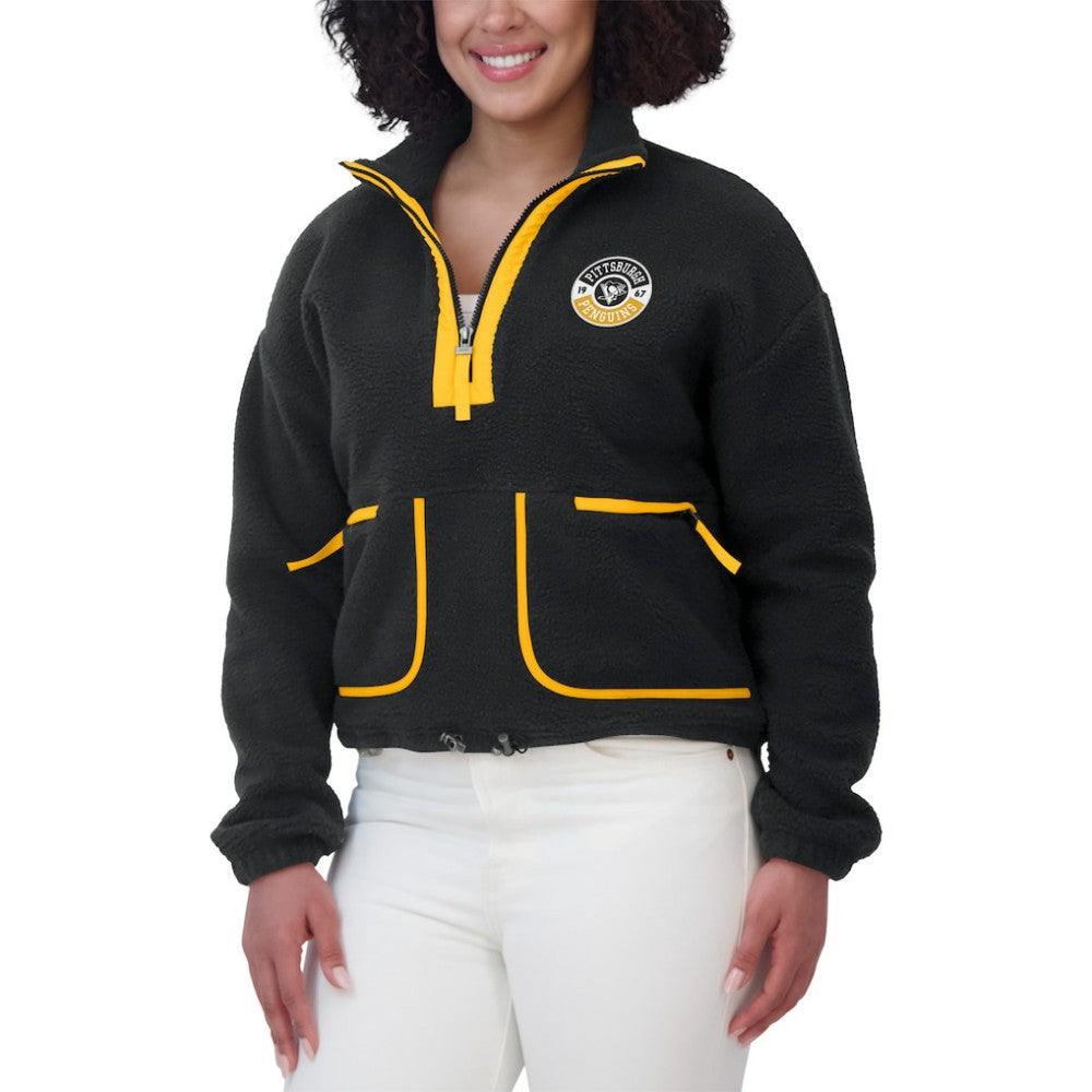NHL Black Pittsburgh Penguins WEAR by Erin Andrews Women's Polar Fleece Half-Zip Jacket