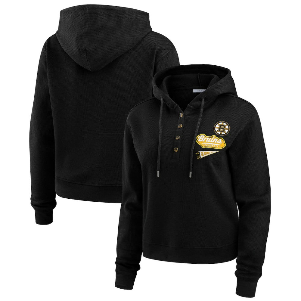 NHL Black Boston Bruins WEAR by Erin Andrews Women's Waffle-Knit Pullover Hoodie