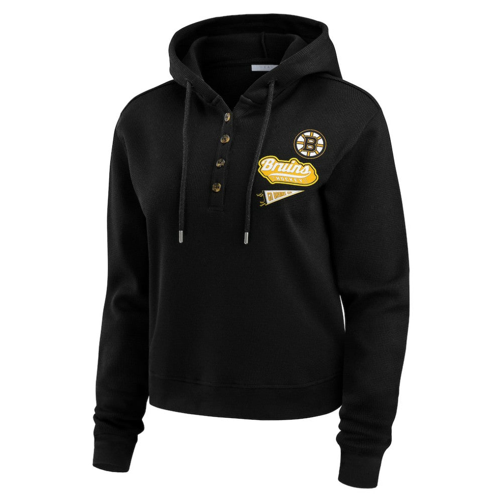 NHL Black Boston Bruins WEAR by Erin Andrews Women's Waffle-Knit Pullover Hoodie