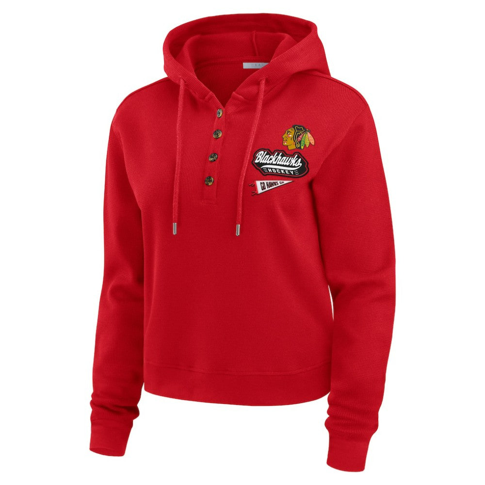 NHL Red Chicago Blackhawks WEAR by Erin Andrews Women's Waffle-Knit Pullover Hoodie