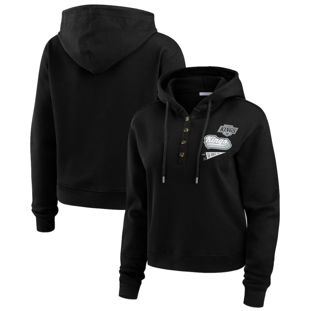 NHL Black Los Angeles Kings WEAR by Erin Andrews Women's Waffle-Knit Pullover Hoodie