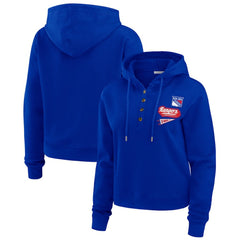 NHL Blue New York Rangers WEAR by Erin Andrews Women's Waffle-Knit Pullover Hoodie