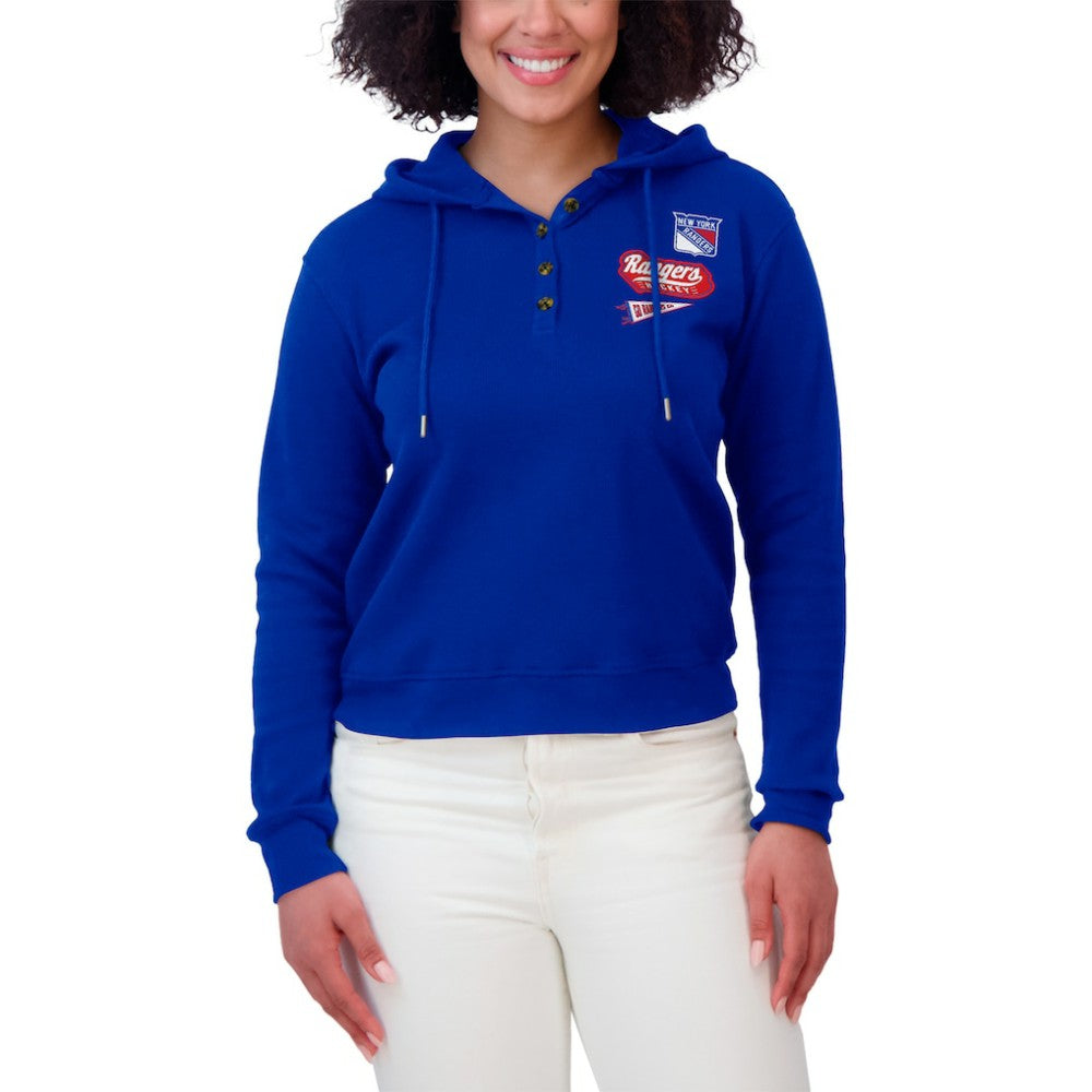 NHL Blue New York Rangers WEAR by Erin Andrews Women's Waffle-Knit Pullover Hoodie