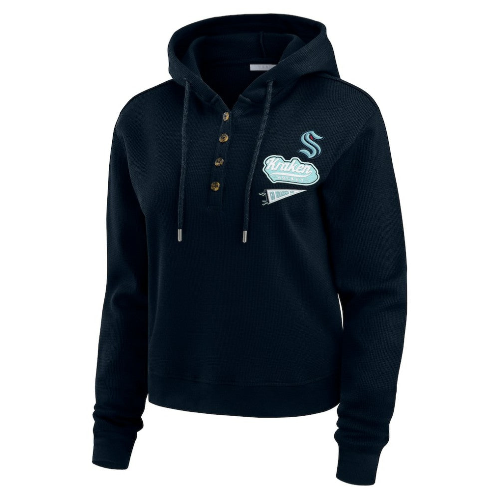 NHL Deep Sea Blue Seattle Kraken WEAR by Erin Andrews Women's Waffle-Knit Pullover Hoodie