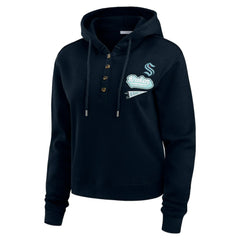 NHL Deep Sea Blue Seattle Kraken WEAR by Erin Andrews Women's Waffle-Knit Pullover Hoodie