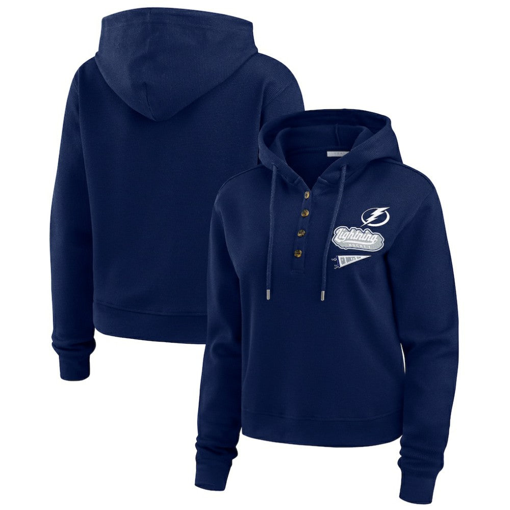 NHL Blue Tampa Bay Lightning WEAR by Erin Andrews Women's Waffle-Knit Pullover Hoodie