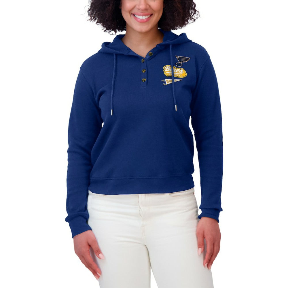 NHL Blue St. Louis Blues WEAR by Erin Andrews Women's Waffle-Knit Pullover Hoodie