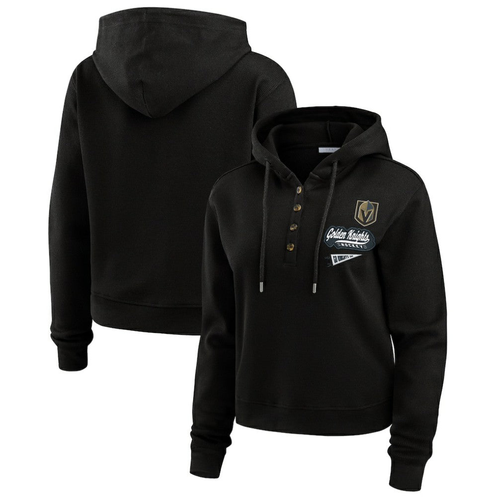 NHL Black Vegas Golden Knights WEAR by Erin Andrews Women's Waffle-Knit Pullover Hoodie