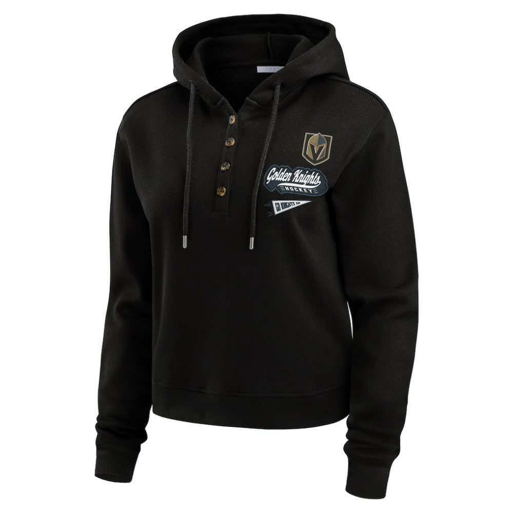 NHL Black Vegas Golden Knights WEAR by Erin Andrews Women's Waffle-Knit Pullover Hoodie