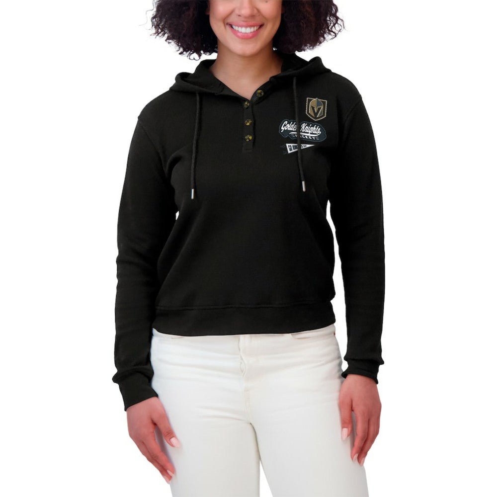 NHL Black Vegas Golden Knights WEAR by Erin Andrews Women's Waffle-Knit Pullover Hoodie