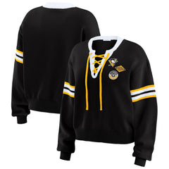 NHL Black Pittsburgh Penguins WEAR by Erin Andrews Women's Cropped Lace-Up Sweater