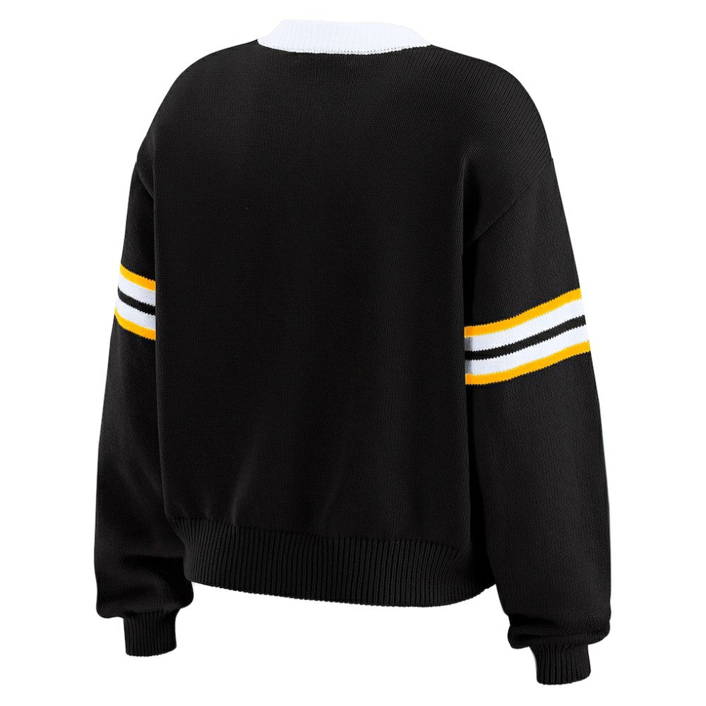 NHL Black Pittsburgh Penguins WEAR by Erin Andrews Women's Cropped Lace-Up Sweater
