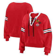 NHL Red Chicago Blackhawks WEAR by Erin Andrews Women's Cropped Lace-Up Sweater