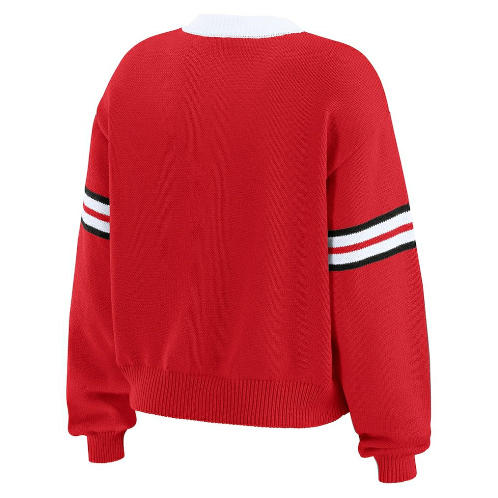 NHL Red Chicago Blackhawks WEAR by Erin Andrews Women's Cropped Lace-Up Sweater