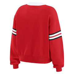 NHL Red Chicago Blackhawks WEAR by Erin Andrews Women's Cropped Lace-Up Sweater