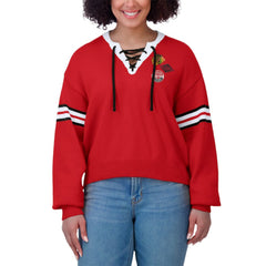 NHL Red Chicago Blackhawks WEAR by Erin Andrews Women's Cropped Lace-Up Sweater
