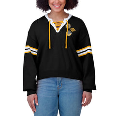 NHL Black Boston Bruins WEAR by Erin Andrews Women's Cropped Lace-Up Sweater