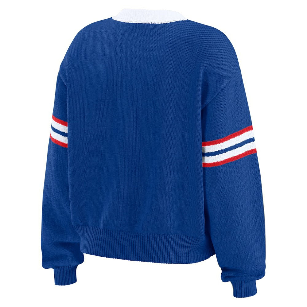 NHL Blue New York Rangers WEAR by Erin Andrews Women's Cropped Lace-Up Sweater