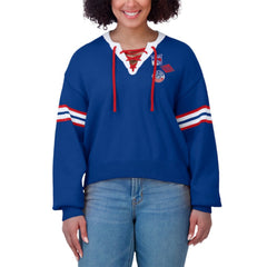 NHL Blue New York Rangers WEAR by Erin Andrews Women's Cropped Lace-Up Sweater