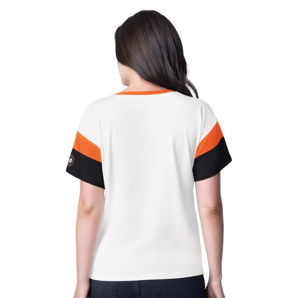 NHL White Philadelphia Flyers G-III 4Her by Carl Banks Women's Rink Oversized Rhinestone V-Neck T-Shirt
