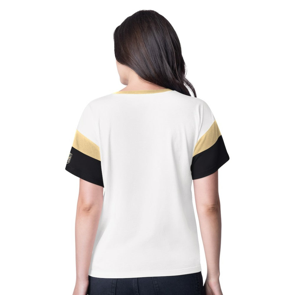NHL White Vegas Golden Knights G-III 4Her by Carl Banks Women's Rink Oversized Rhinestone V-Neck T-Shirt