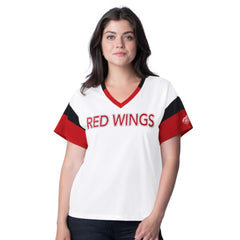 NHL White Detroit Red Wings G-III 4Her by Carl Banks Women's Rink Oversized Rhinestone V-Neck T-Shirt