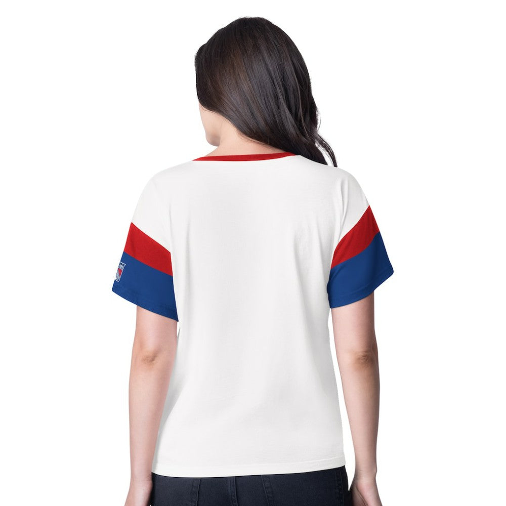 NHL White New York Rangers G-III 4Her by Carl Banks Women's Rink Oversized Rhinestone V-Neck T-Shirt