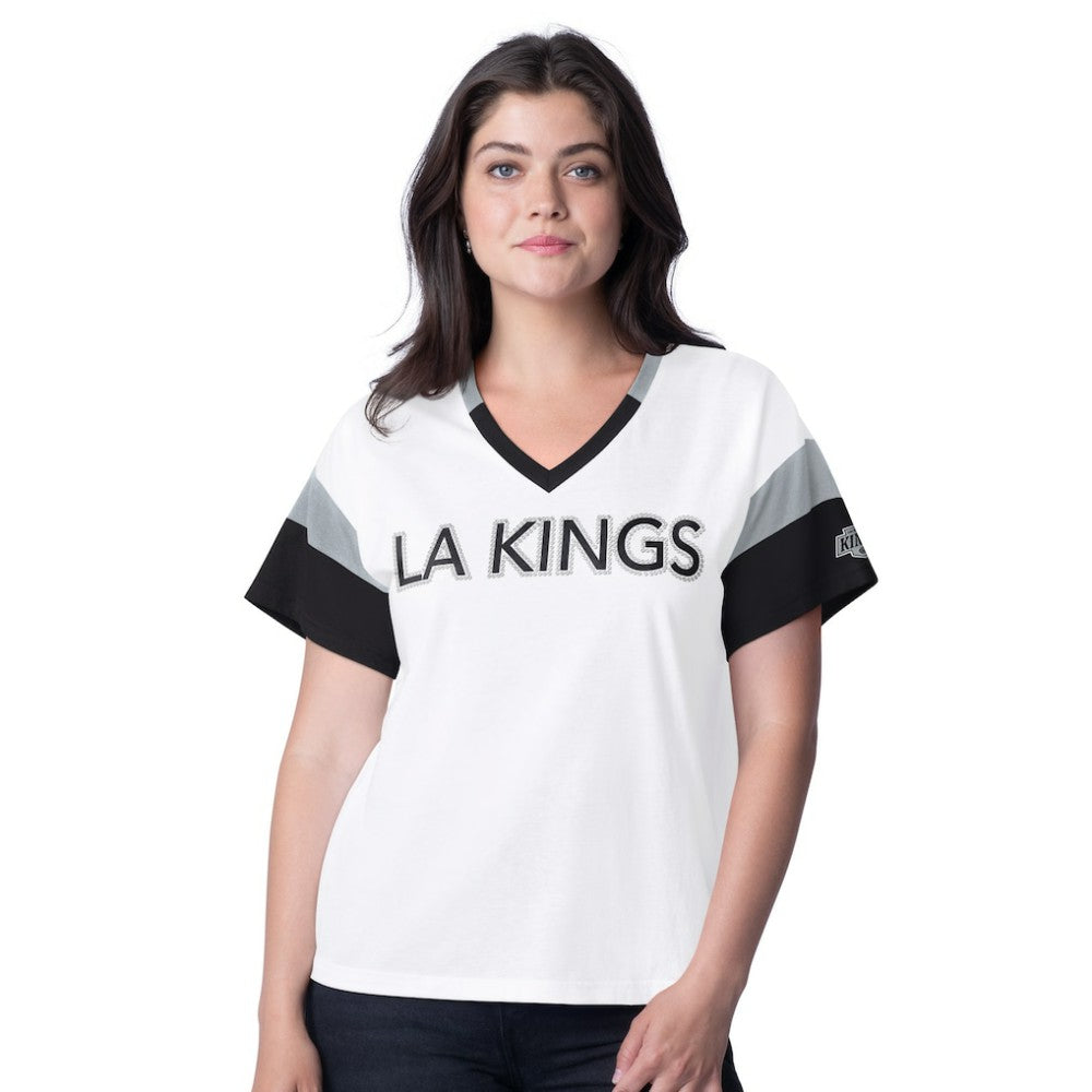 NHL White Los Angeles Kings G-III 4Her by Carl Banks Women's Rink Oversized Rhinestone V-Neck T-Shirt