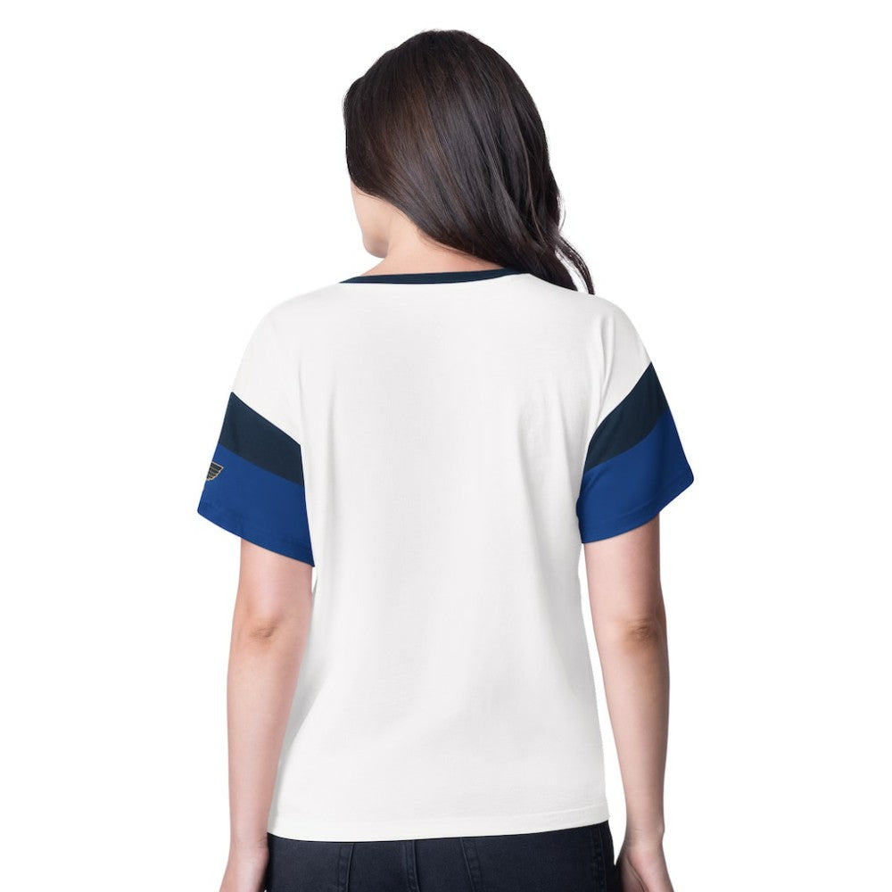 NHL White St. Louis Blues G-III 4Her by Carl Banks Women's Rink Oversized Rhinestone V-Neck T-Shirt