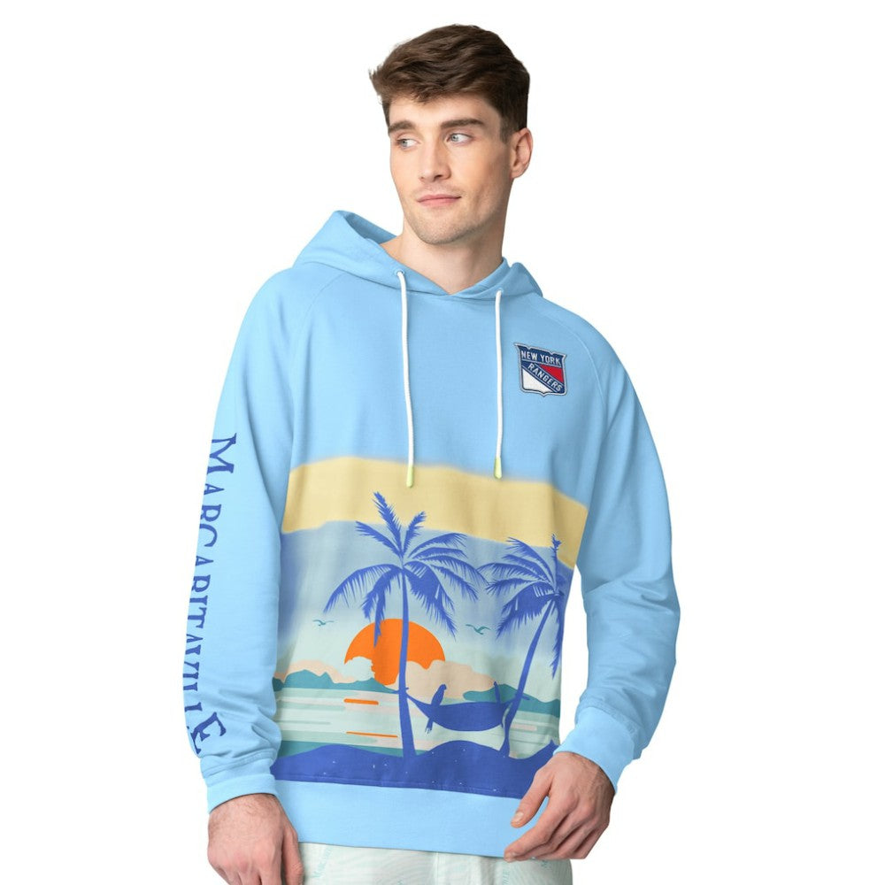 NHL Blue New York Rangers Margaritaville Island Dream Peached Pullover Hoodie