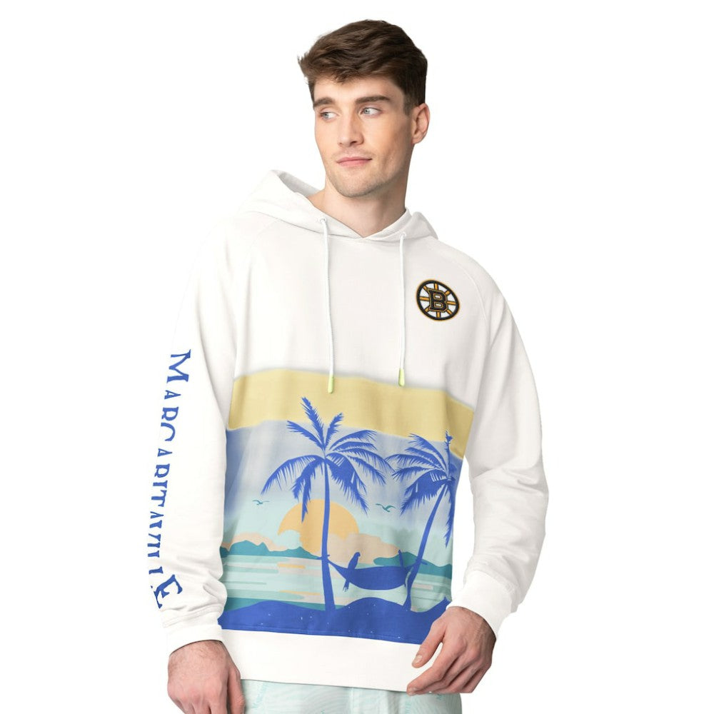 NHL Cream Boston Bruins Margaritaville Island Dream Peached Pullover Hoodie