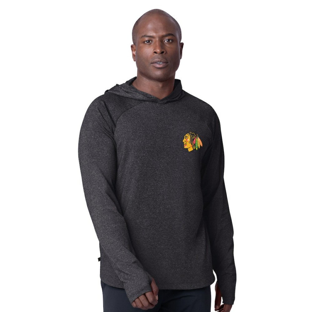 NHL Black Chicago Blackhawks MSX by Michael Strahan Fast Track Raglan Long Sleeve Hoodie T-Shirt