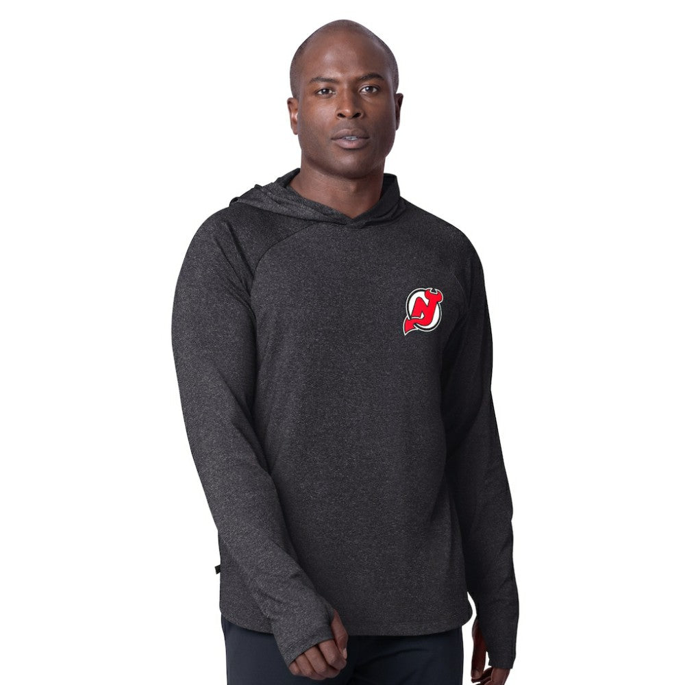 NHL Black New Jersey Devils MSX by Michael Strahan Fast Track Raglan Long Sleeve Hoodie T-Shirt